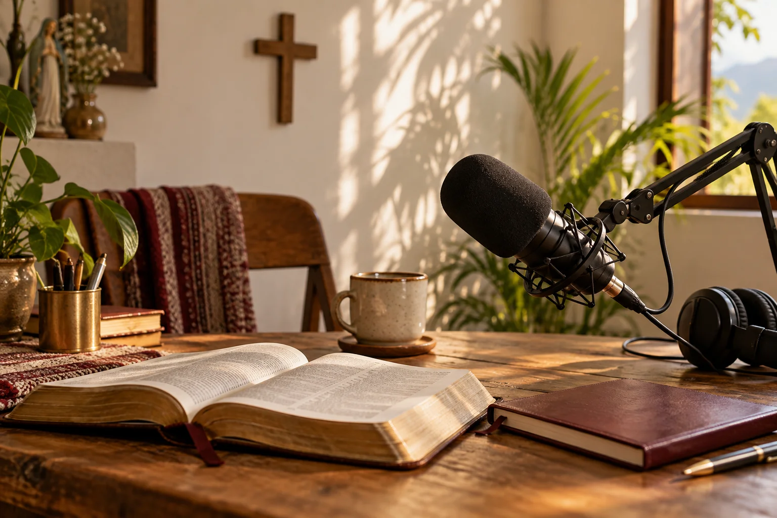 Escena conceptual de un espacio de evangelización digital, generada con IA.